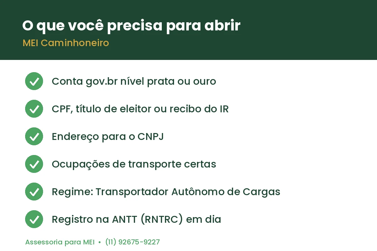 Checklist do que você precisa para abrir o MEI Caminhoneiro